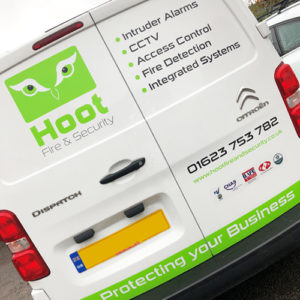 Hoot Fire & Security branded van