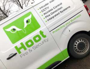 Hoot Fire & Security Branded Van